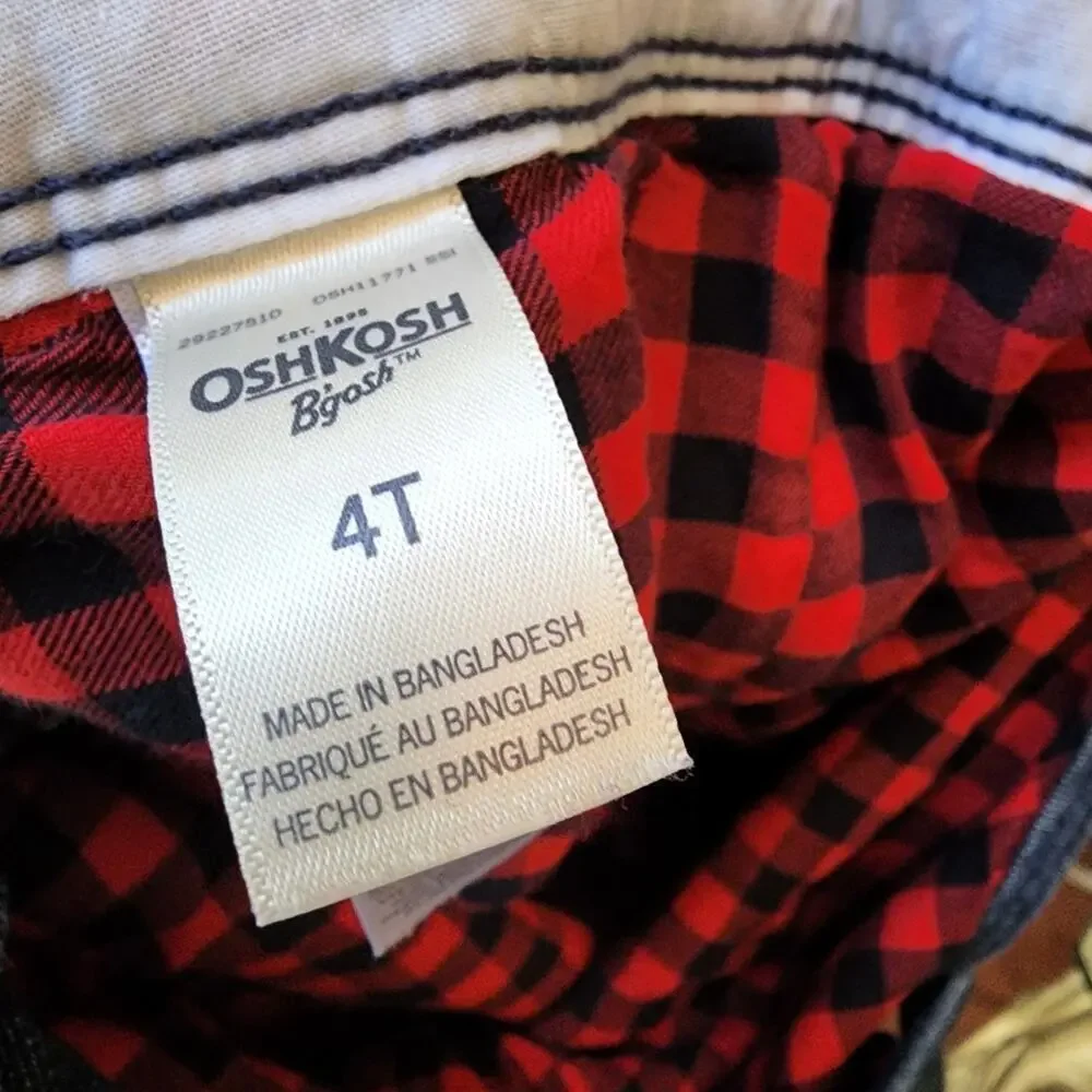 OSH KOSH BUFFALO PLAID DENIUM ADJUSTABLE OVERALLS WITH STAR ACCENTS SIZE 4T